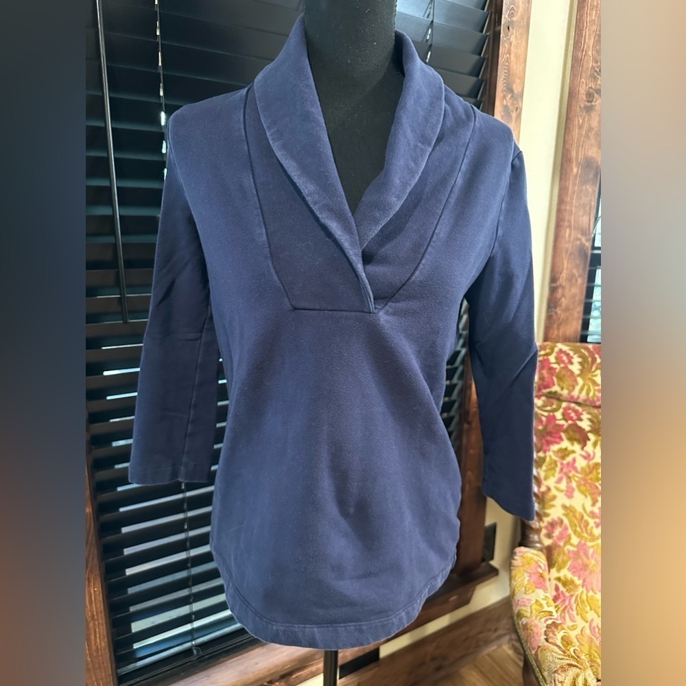 Talbots sweatshirt Navy Blue Cotton/Rayon Long Sleeve V Neck Sz S